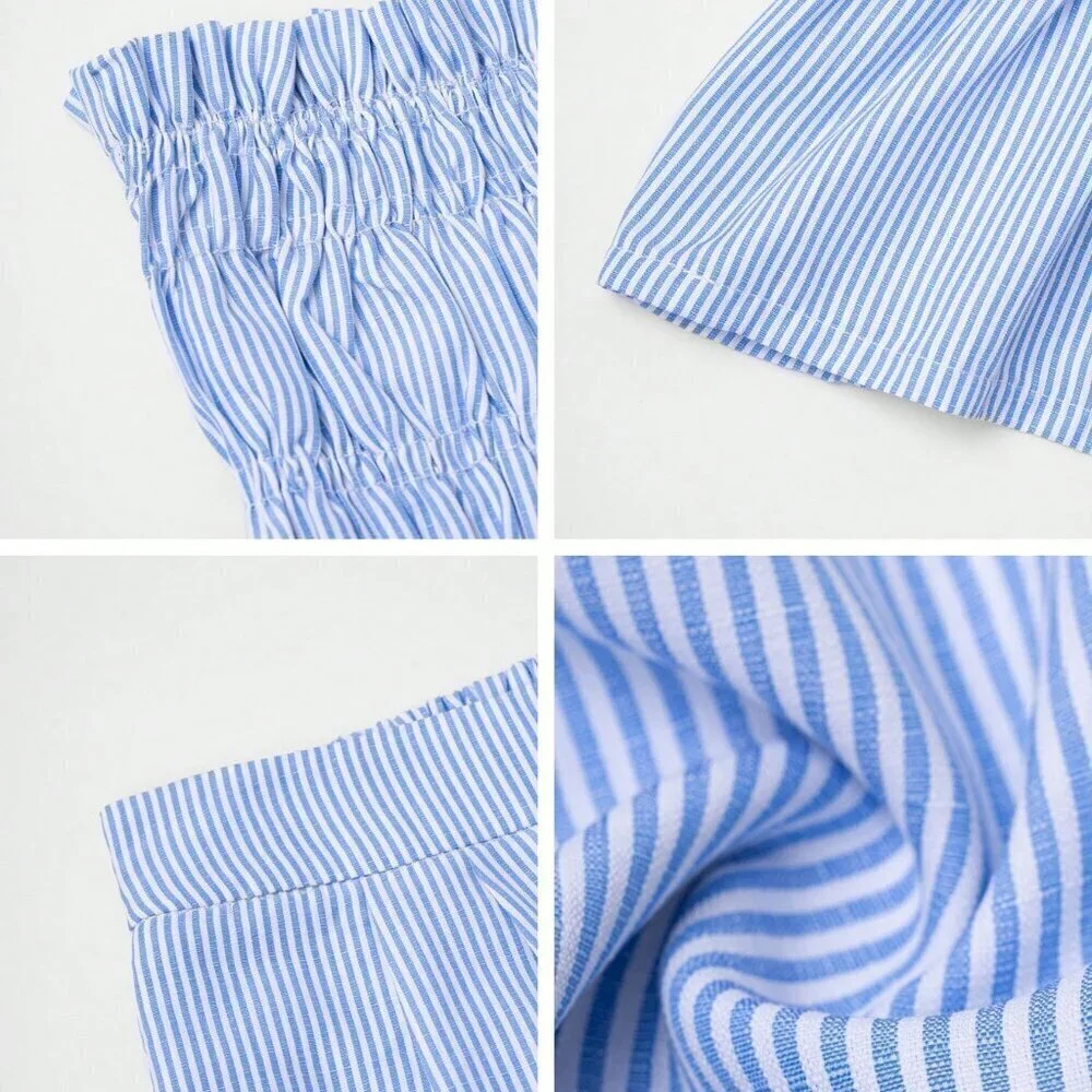 Blue Boho Women's striped Beach Vacation Tube top and Shorts - Picture 11 of 11